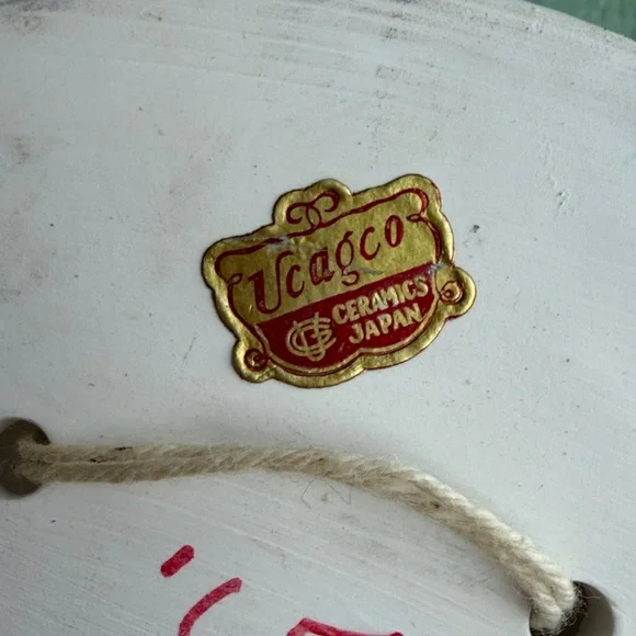 1965 Vintage Ucagco Japan ceramic hand painted Baby Wall Plaques - Pink and Blue - Picture 7 of 9